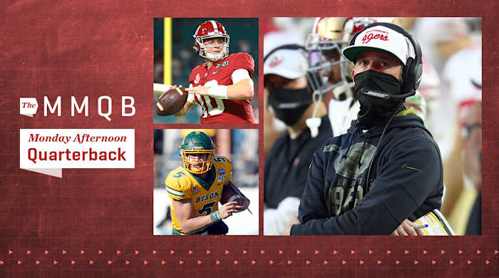 49ers coach Kyle Shanahan, QB Mac Jones and QB Trey Lance